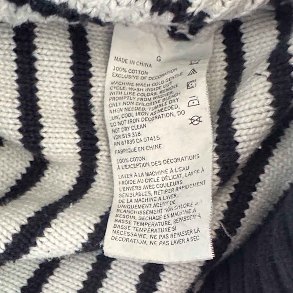 Nautical Striped Shawl Collar Sweater L 100% Cotton Fisherman Pullover Knit - Picture 6 of 6